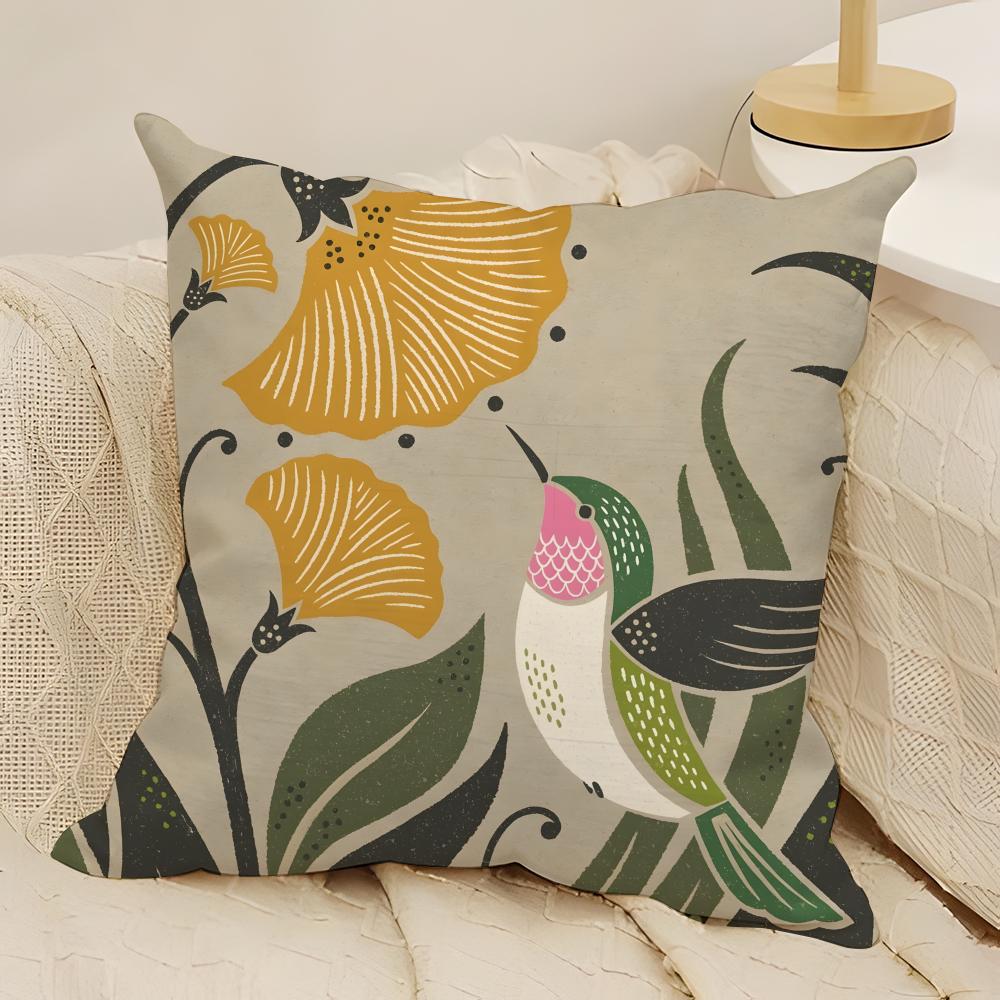 fashing bird and flower prints Pillow Case Natural Linen Double-Sided Printing Sofa Home Decor Cushion Cover
