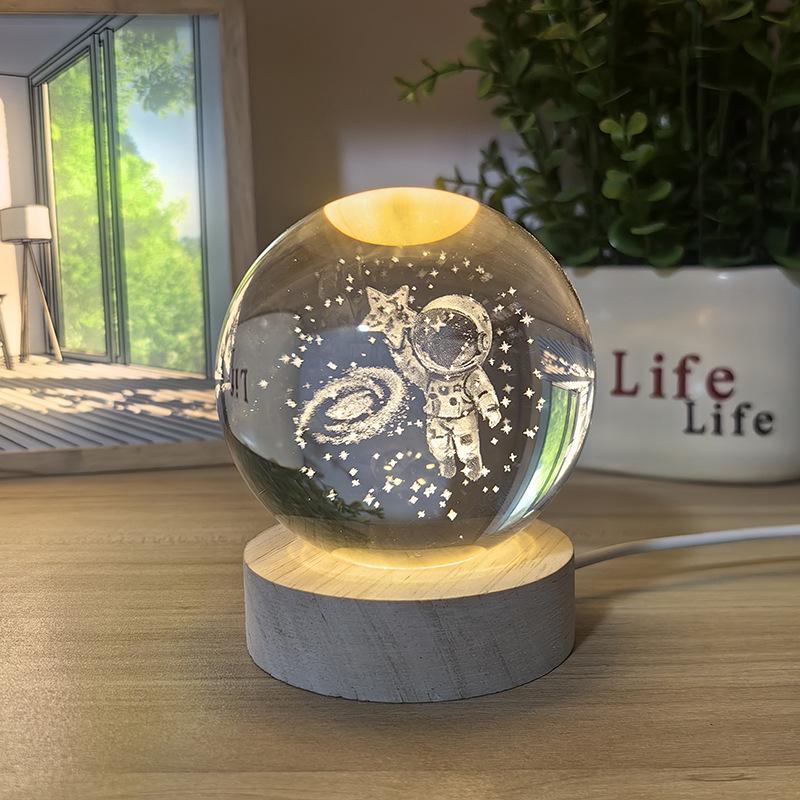 Astronaut Crystal Ball Night Light with Rotating Galaxy Carving