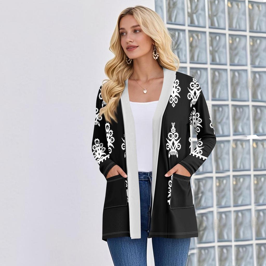Women's Long Sleeve Cardigan V Neck Fashion Printed Shirt Lightweight  Casual Loose Thin Cardigans With Pockets