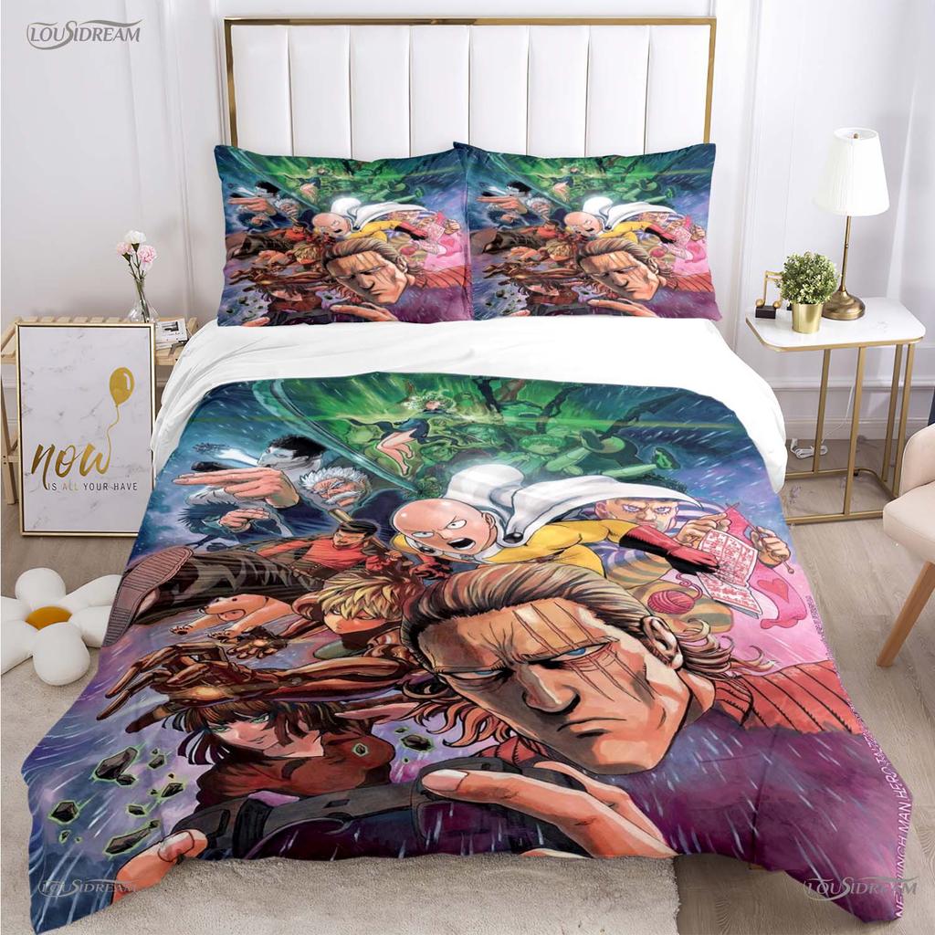 Casal One Punch Man All Season Duvet Cover Comforter Bedding Set Soft Quilt Cover and Pillowcases Teens Single/Double/Queen/King