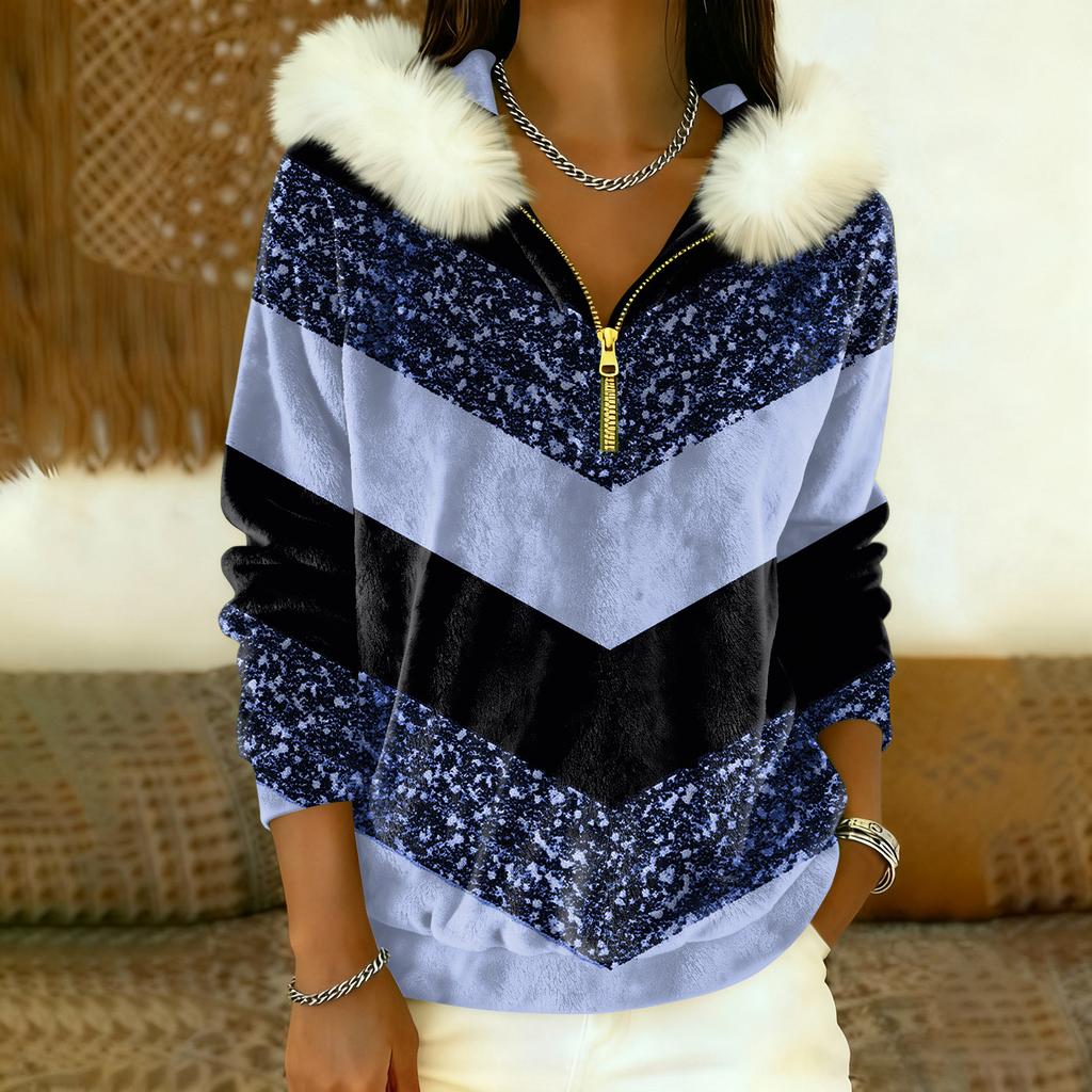 Women's Loose And Comfortable Casual Fashion Half-Zip Hooded Long Sleeve Conventional Printing Top