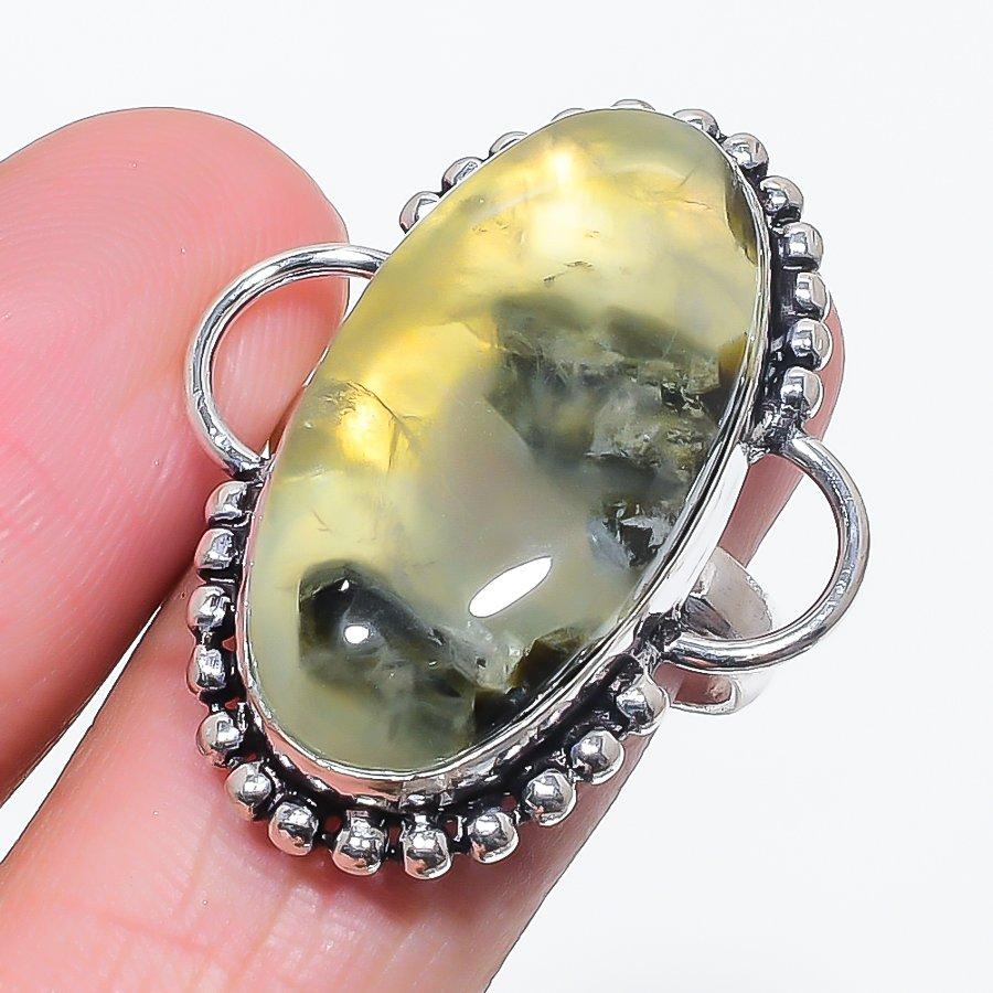 

Natural Prehnite Gemstone Handmade 925 Sterling Silver Jewelry Ring Size 6 b0c21
