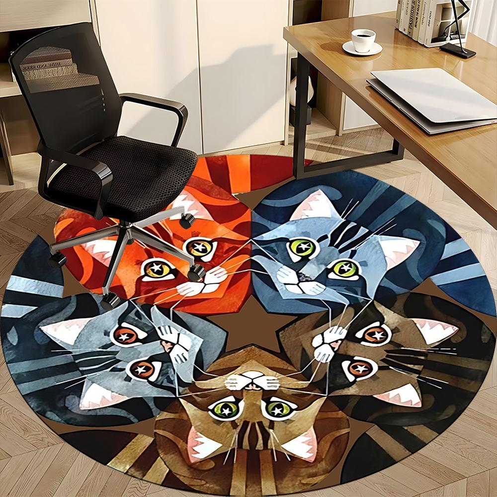 1pc Cat Kaleidoscope Office Round Area Rug, Under Office Chairs Bedroom Living Room Home Decor, Room Deco