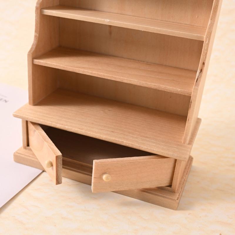 Antique Miniature Library Shelf 1/12 Scale Wooden Display Cabinet For Dollhouses Enthusiasts