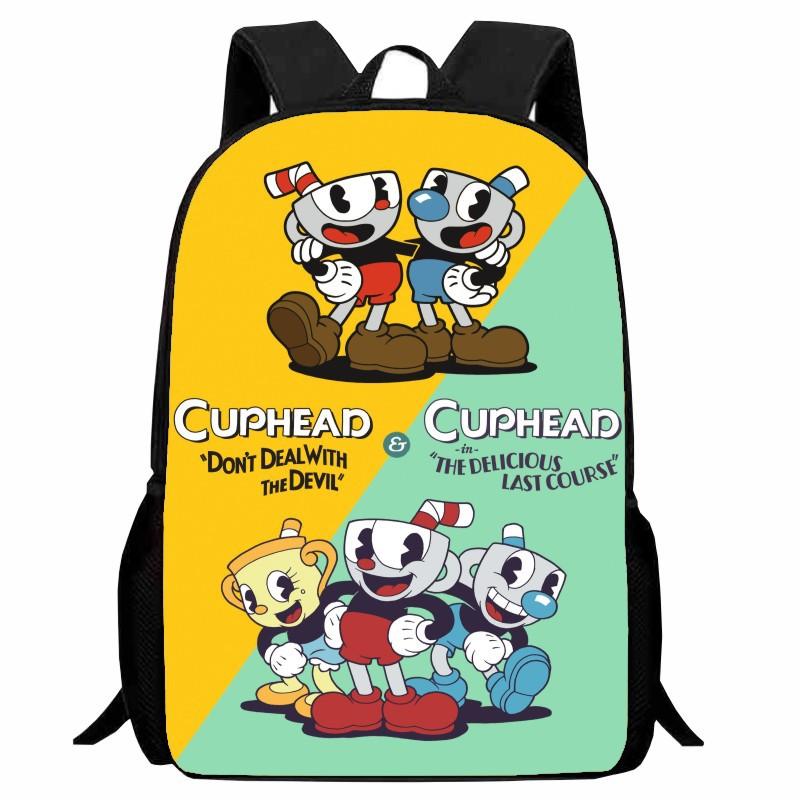 Cuphead Student Backpack Cartoon Teacup Head Backpack Lightweight 123 Grade Boys and Girls
