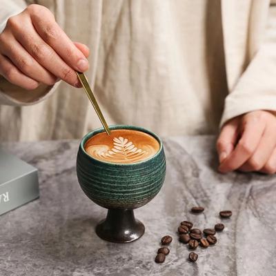 Kreative Retro Kaffeetasse aus Keramik im japanischen Stil, Grobkeramik, Milchbecher für Kung Fu Tee mit Löffel, Büro, Zuhause, Wasserbecher, Teetasse