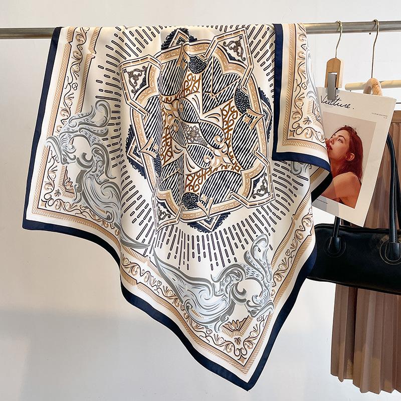 

New Fashion 90X90cm Hair Shawl Scarf Design Twill Silk Square Foulard Female Summer Sunscreen Wrap Bandana Hijab Accessores
