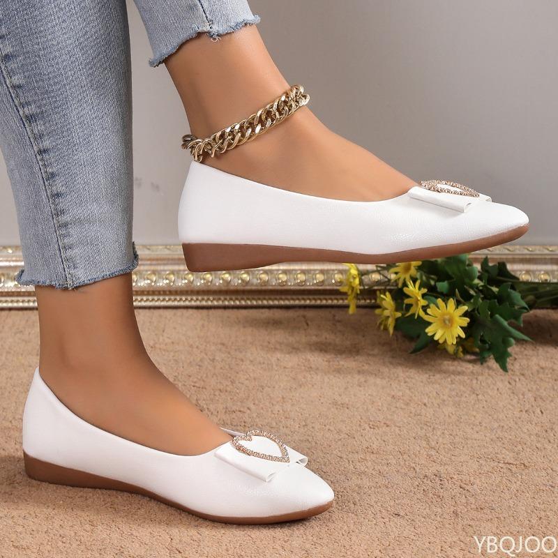 Fashion 2025 New Flat Bottomed Shallow Mouth Shoes Spring Autumn Woman Shoes Ballets Bow Lady Fashionable Versatile Pointed Toe Slip