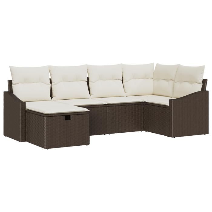 VidaXL Ensemble de Canapés de Jardin de 6 Pièces avec Coussins Marron en Poly Rotin 3360609