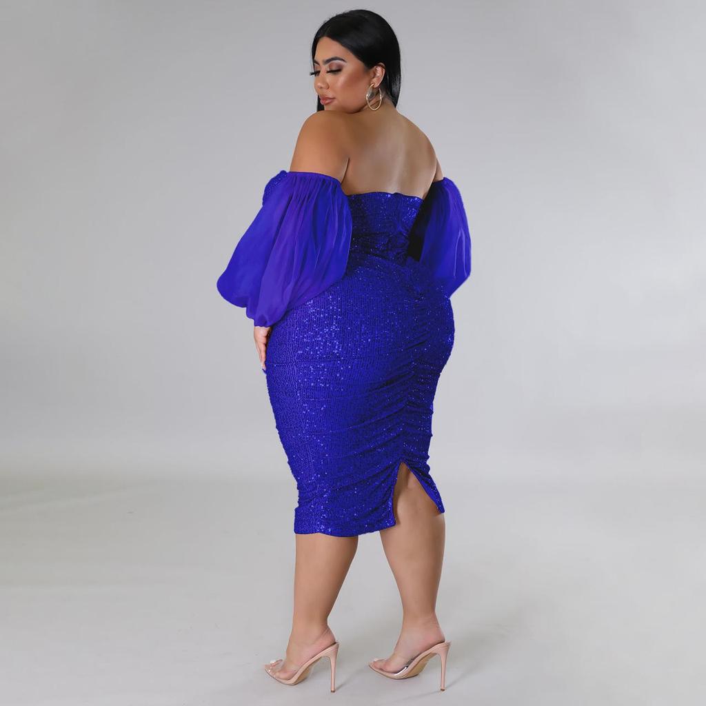 Sexy Sequin Mesh Bandeau Bodycon Evening Dress