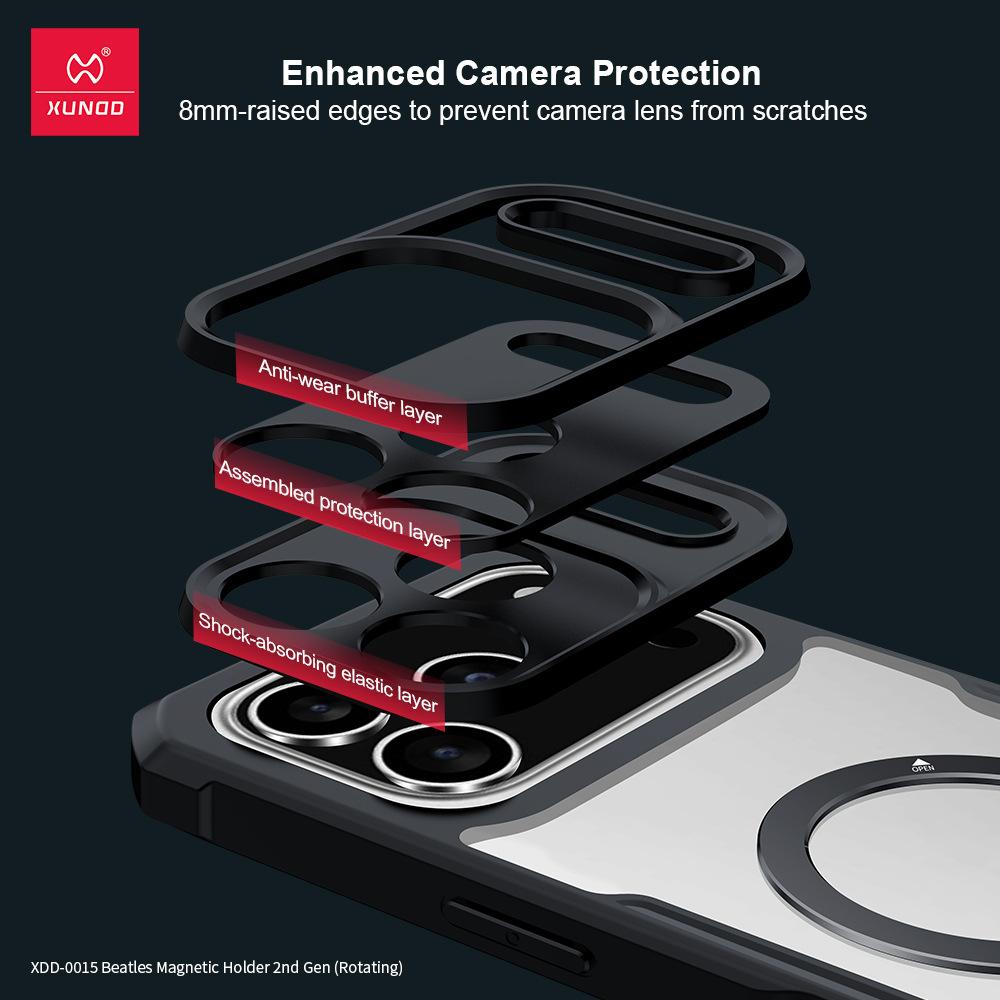 XUNDD For iPhone 17 Pro Max iPhone 17 Air Casing Airbag Shockproof Protective Case Luxury Phone Cover With Rotatable Magnetic Holder Stand