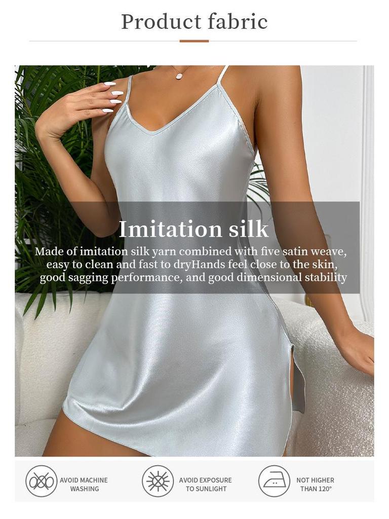 Lässiges Minikleid für Damen - Spaghettiträger, Unifarben, Sexy Nachthemd-Stil