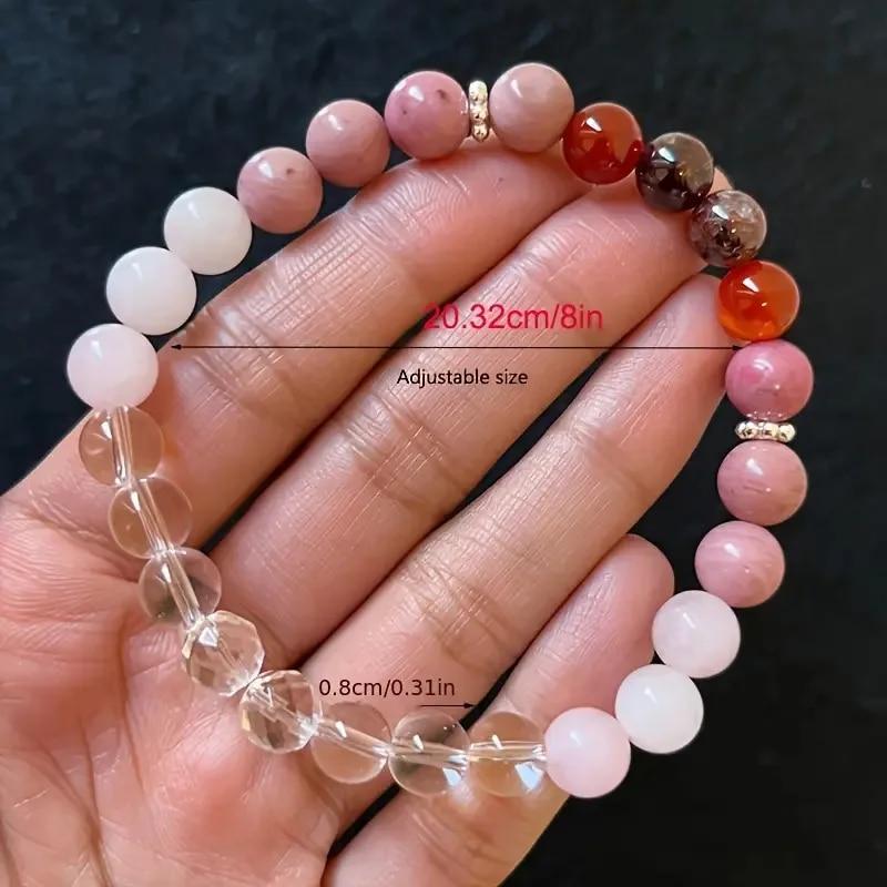 ვარდისფერი ნატურალური ქვის მარწყვის აქატის მძივებიანი სამაჯური 8მმ გარნეტი ქალის ტექსტურის სამაჯური ვალენტინობის დღის სამკაულები აქსესუარები საჩუქარი