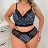 European and American Plus Size Sexy Lingerie Set Hollow Lace Dark Blue Elegant Bra Set
