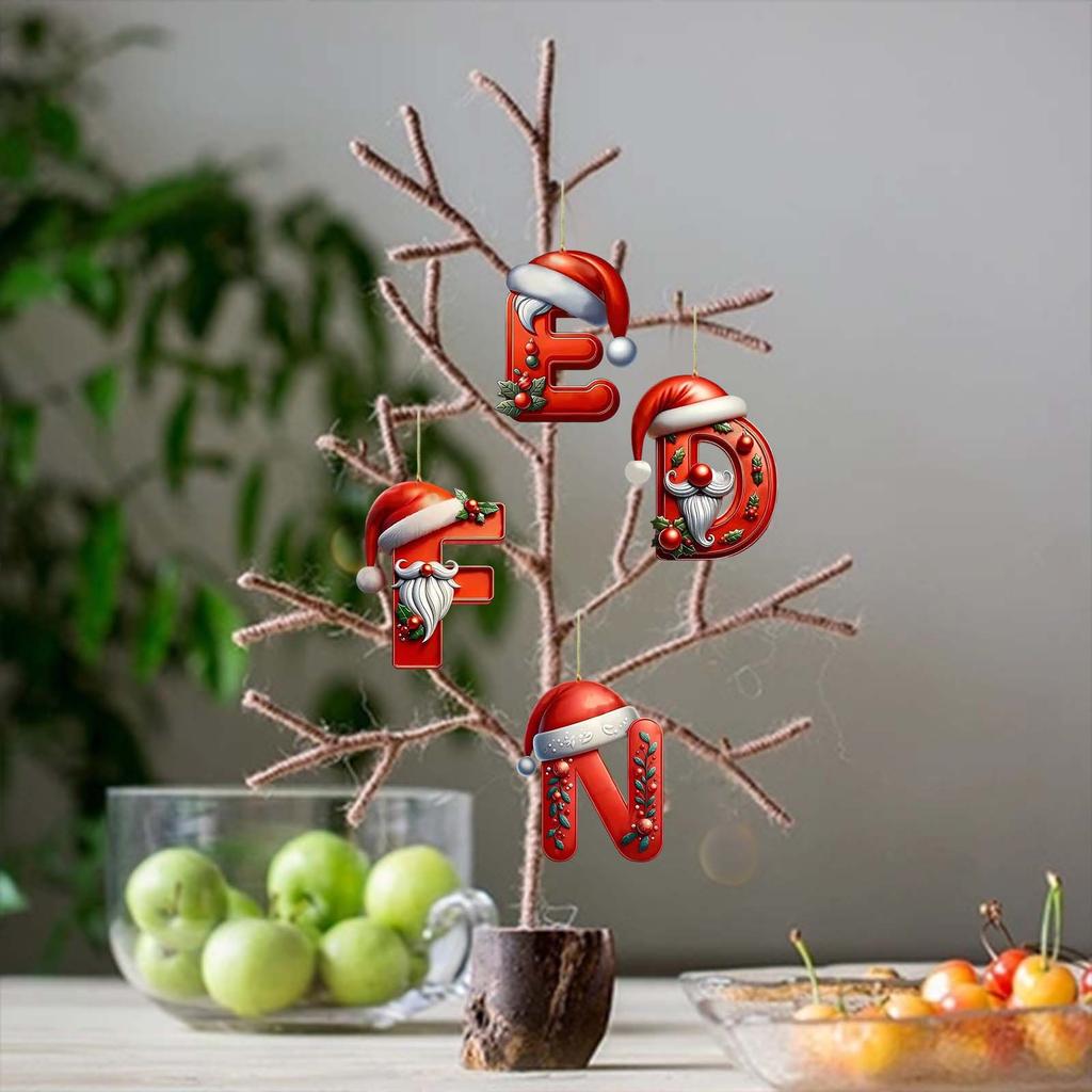 2D Christmas Hat 26 Letter Pendant Christmas Tree Home Decoration Acrylic Flat Car Pendant