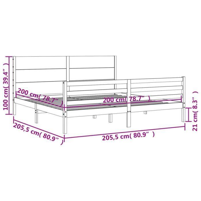 VidaXL Cadre de lit avec tête de lit 200x200 cm bois massif 3194656