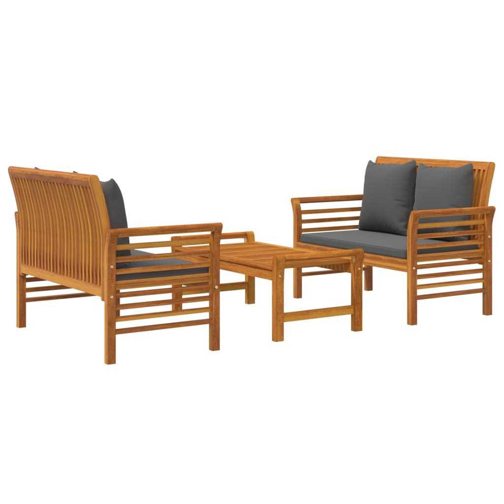 3 Piece Garden Lounge Set with Cushions Solid Acacia Wood