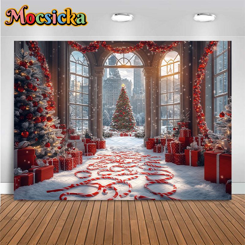 Mocsicka Photography Background Christmas Tree Home Gifts Party Decorations Child Family Holiday  Studio Backdrop Photocall
