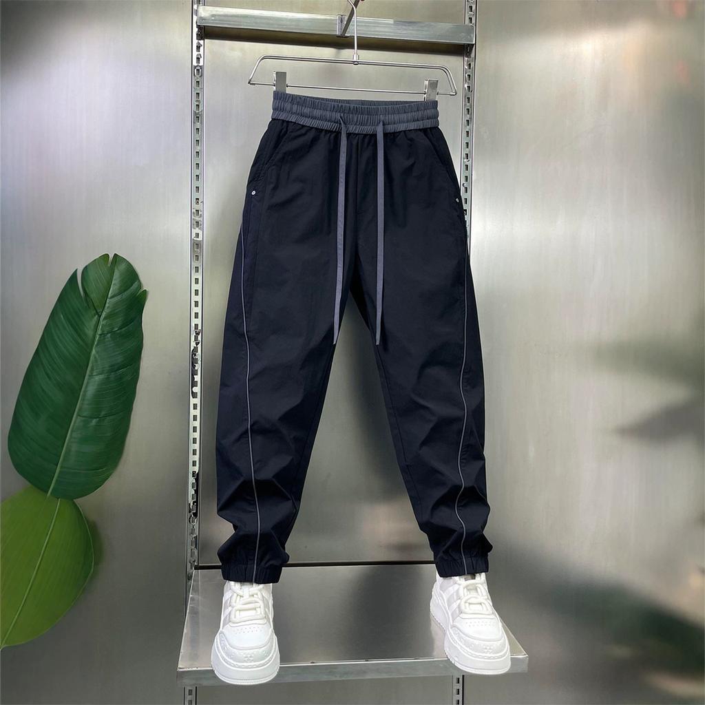 Tie-up Striped Splicing Casual Pants Men's Loose Versatile Elastic Waist Trend Pants Fashion Ruffian Handsome Sweatpants