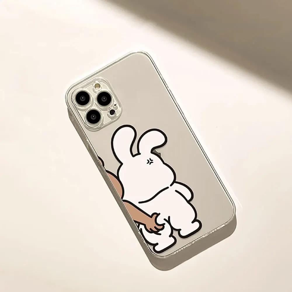 Funny Bunny Bear Couple Phone Case for IPhone 13 14 15 12 11 Pro Max Mini X XR XS MAX 7 8Plus SE2 Cute Animal Clear Paired Cover