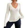Women S Loose V Neck Solid Color Knitted Sweater Casual Fit