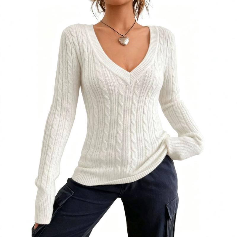 Women S Loose V Neck Solid Color Knitted Sweater Casual Fit