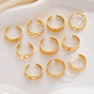 10Pcs Adjustable Toe Ring Set Vintage Heart & Leaf Design Beach Vacation Foot Jewelry for Women Hypoallergenic Rust-Proof Boho Accessories