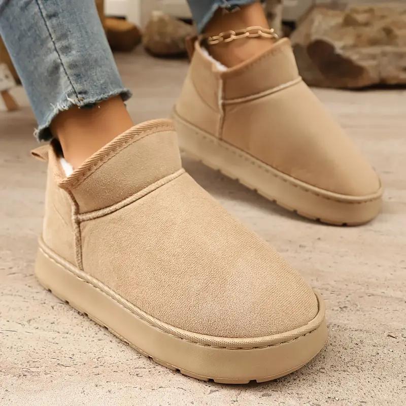 Women'S Winter Snow Boots, Casual Solid Color Slip-on Home Slippers, Warm Fabric Upper & Inner with EVA Sole, Indoor Outdoor Fashion Footwear