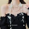 French light luxury flower fringed pearl necklace women's niche design sense long clavicle chain high sense sweater chain women