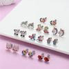 Bobisty 3 Pairs Stainless Steel Screw Back Earrings for Women CZ Heart Butterfly Ball Earrings Cat Rainbow Stud Earrings Set