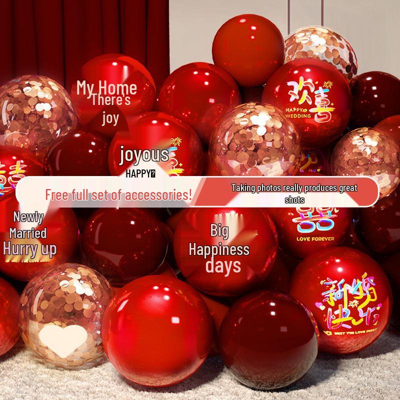 Da Li Red Wedding Balloons - Engagement & Wedding Decoration Supplies with Double Happiness Theme