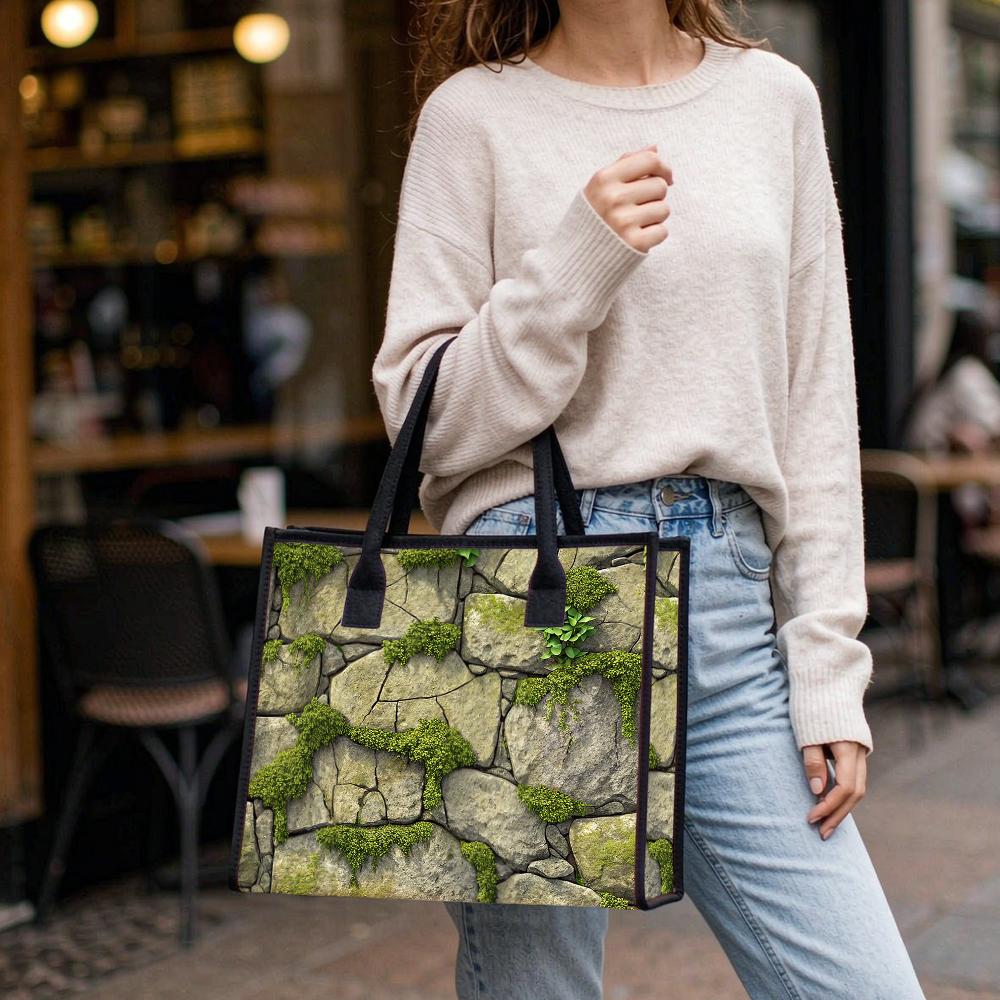 Moss Stone Pattern Women Tote Bag Casual Daily Use Handbag Large Capacity Fashion Outdoor Carry Bag