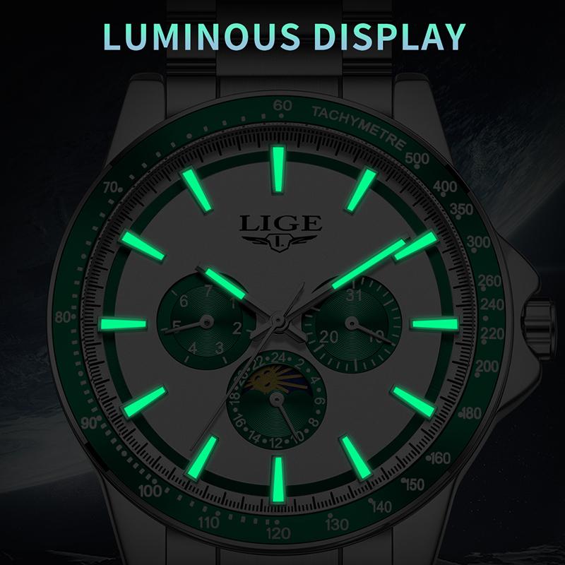 LIGE New Luxury Mens Watch Fashion Business Quartz Wristwatches Sports 30M Waterproof Luminous Steel Watches Men Gift Reloj