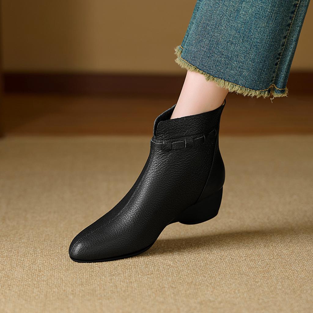 Fashion 2025 New Autumn Women Boots Genuine Leather Women Shoes Round Toe Chunky Heel Solid Modern Boots Daily Shoes Ankle Boots