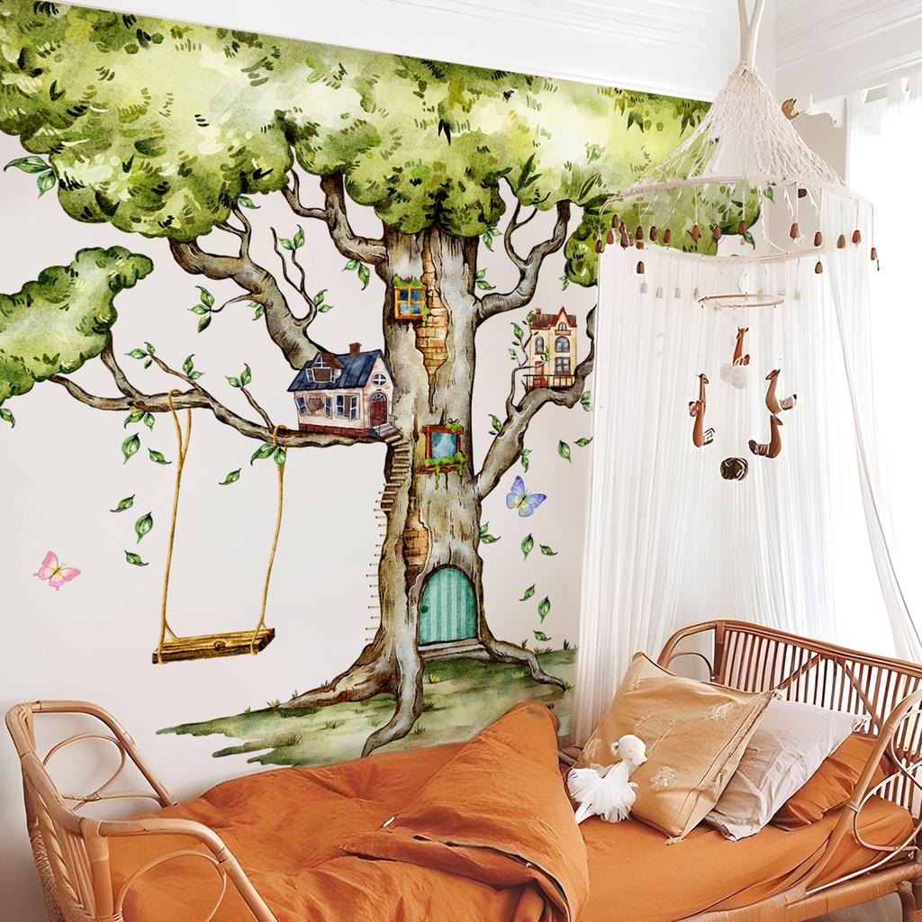 Hand-Painted Tree House Wall Sticker Self-Adhesive Decals Home Decoration