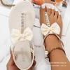 Large Size Rhinestone Herringbone Sandals Women's 2025 Summer New Bohemian Bow Toe Beach Sandals