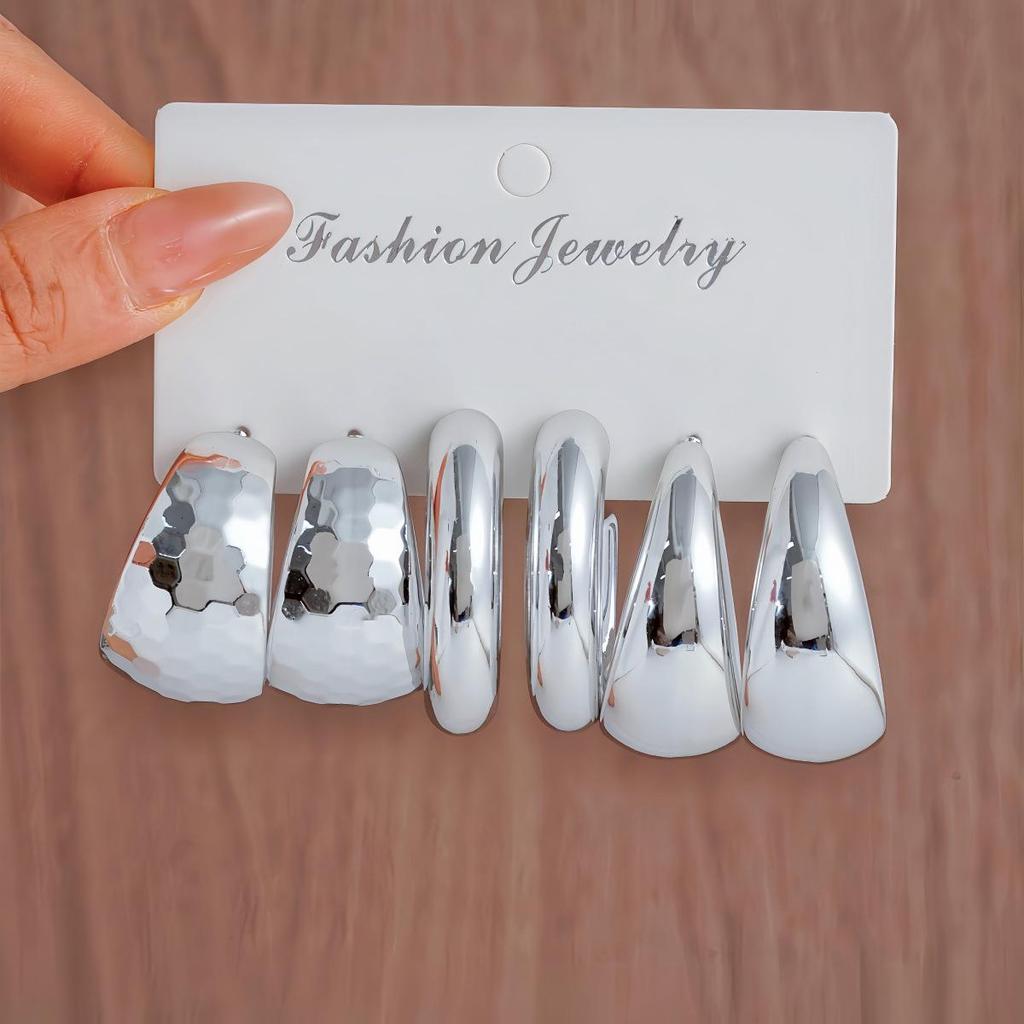 Cross-border Creative Geometric C-shaped Twist Ribbed Earring Set