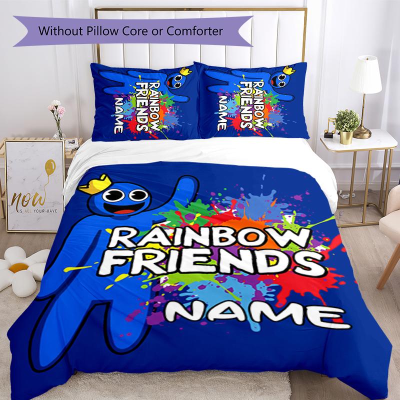 Set Biancheria da Letto 3 Pezzi Nome Personalizzato Rainbow Friends Copripiumino Chiusura Include 1 Copripiumino & 2 Federe per Tutte le Stagioni Decorazione Camera da Letto