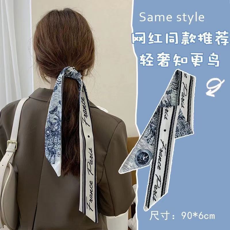 Qiandongge Seidenschal Stirnband Retro Weiblichkeit Gebundener Pferdeschwanz Schleife Band Stirnband Streamer Stirnband Mori Serie