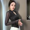 French Trendy Mesh Long-sleeved Shirt for Women Spring New Style Slim Fashionable Top