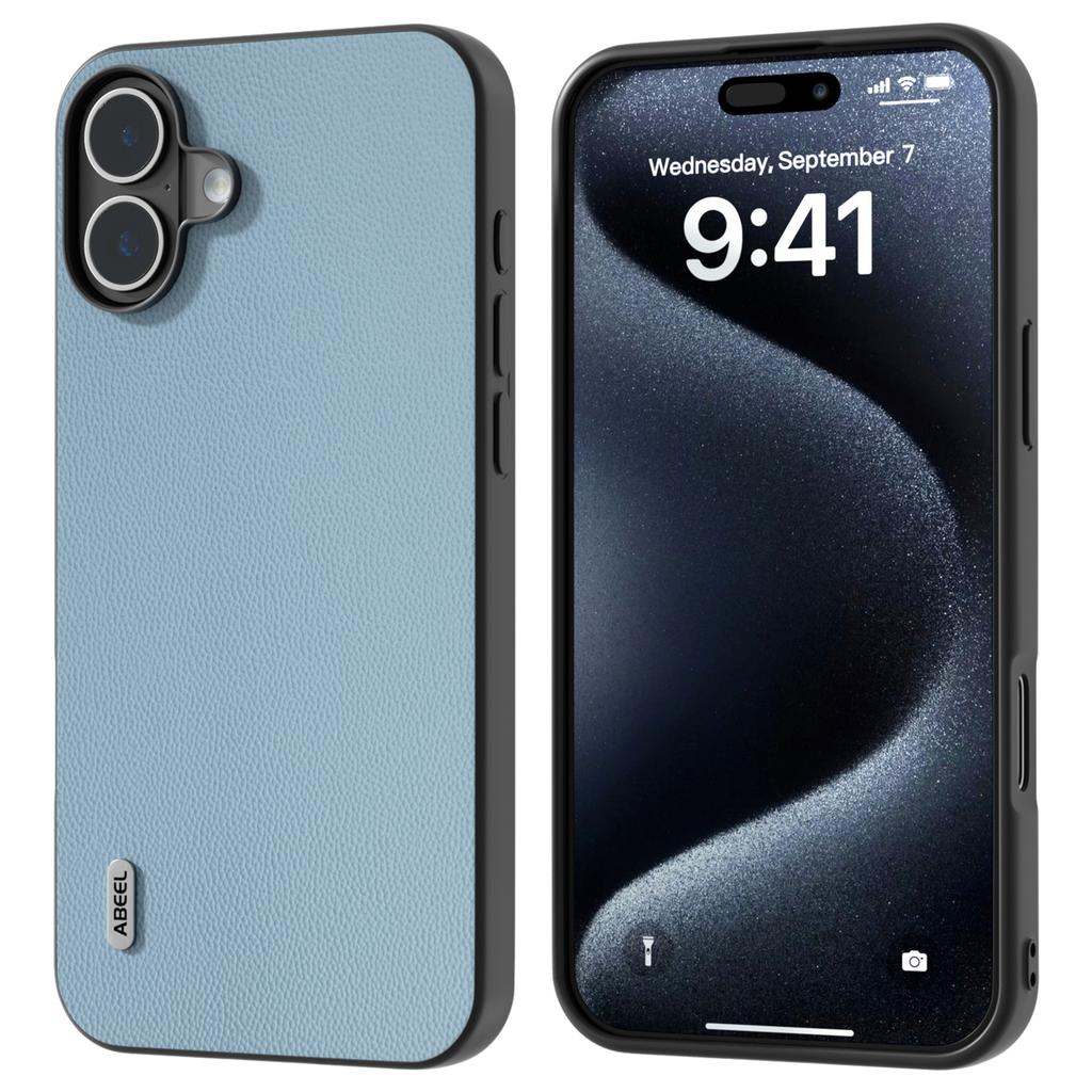 For iPhone 16 Plus Case Genuine Cow Leather Coated PC+TPU Phone Cover