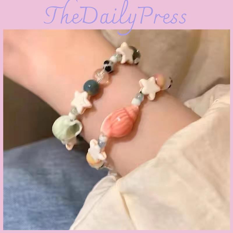 And Fresh Chic Ceramic Star Conch Beaded Bracelet Womens Summer Fashion Accessory