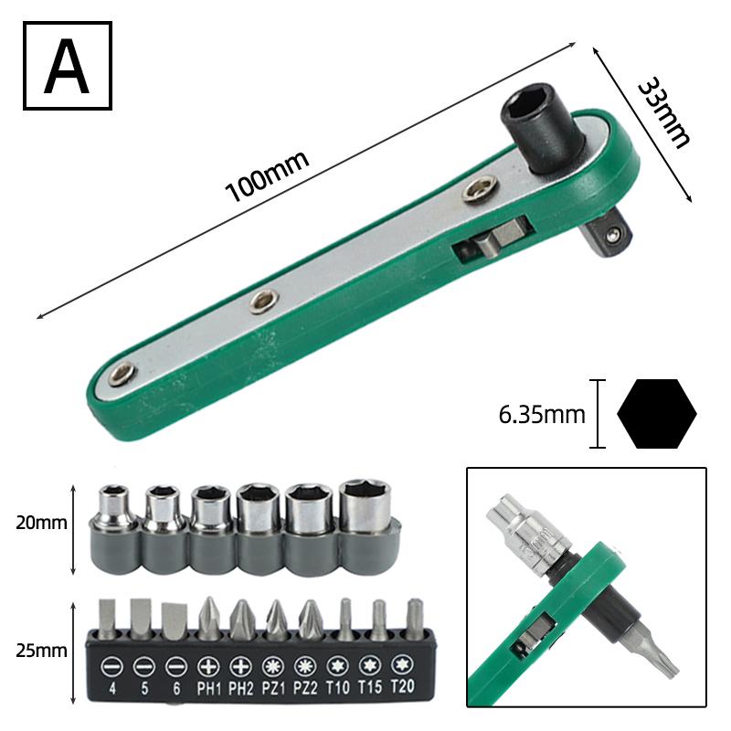 Hand Ratchet Screwdriver Handle Set Socket Easy Mini 1/4" 6.35mm Hex Shank Adapter Ratchet Socket Wrench Rods Hand Repair Tools