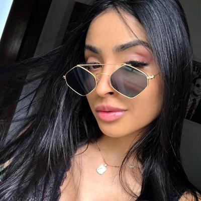 Fashion Vintage Diamond Sunglasses Women Retro Metal Double Beam Wild Punk Eyeglasses Polygonal Ocean Glasses UV400