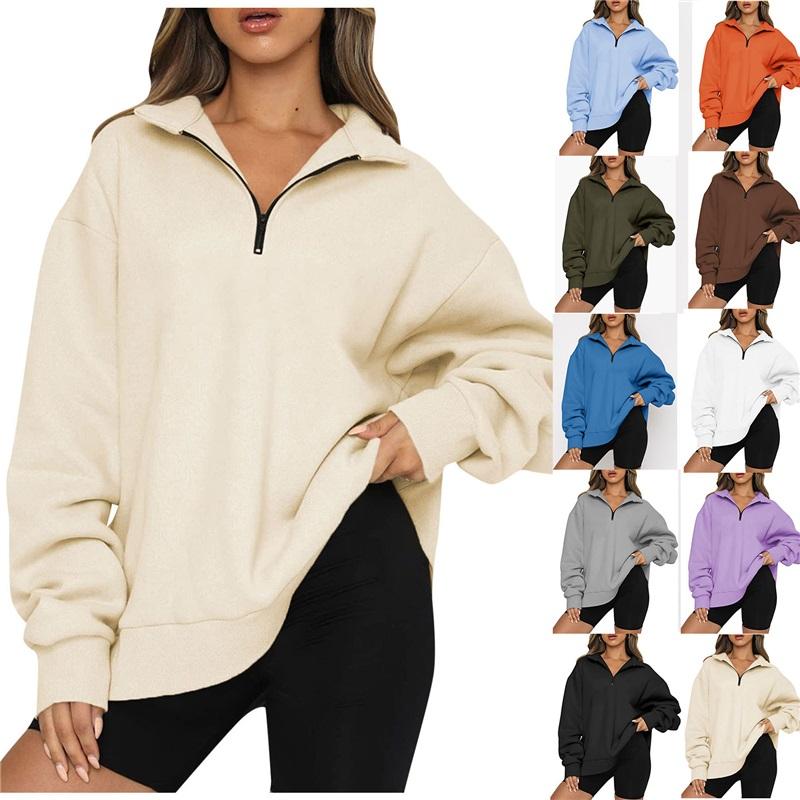 Women's Half-Zip Stand Collar Sweatshirt Oversized Loose Fit Casual Long Sleeve Pullover For Autumn Winter
