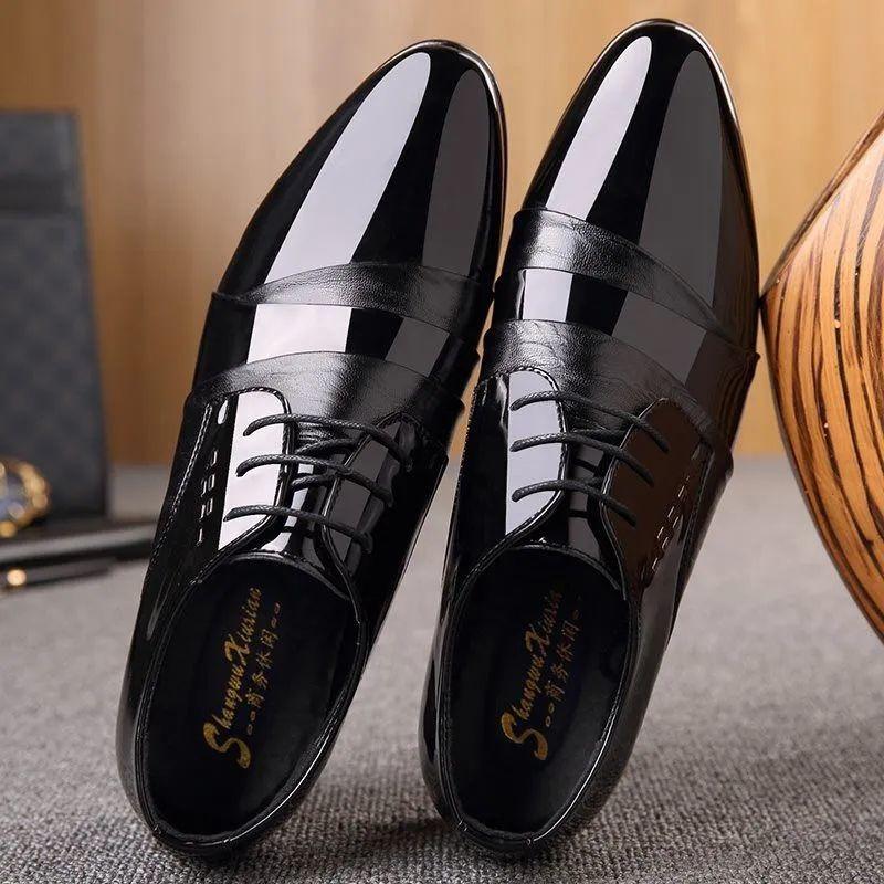 Leather Shoes Men's Youth Business Formal Pointed Toe Bright Leather Shoes Fashion Versatile Casual Men's Shoes