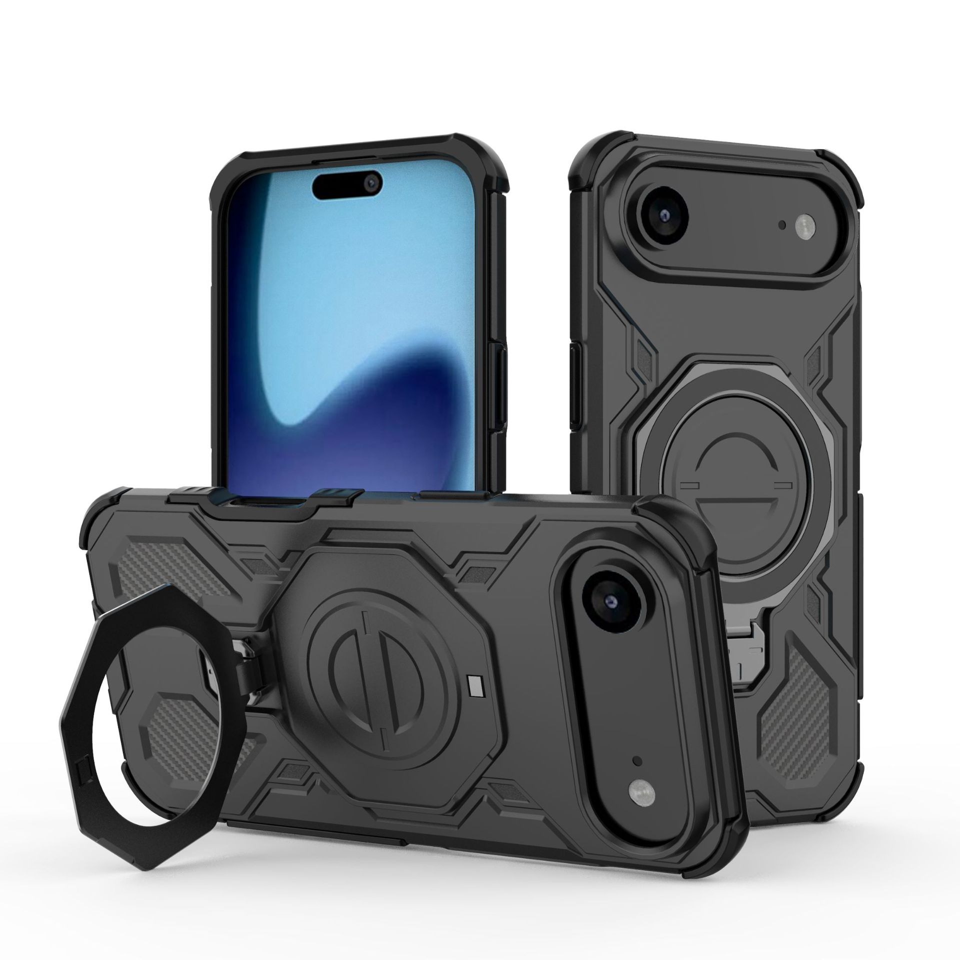 

iPhone 17 AIR Magnetic Ring Case 360° Rotatable [Military-Grade Drop Protection] + Metal Plate for MagSafe Phone Case чёрный