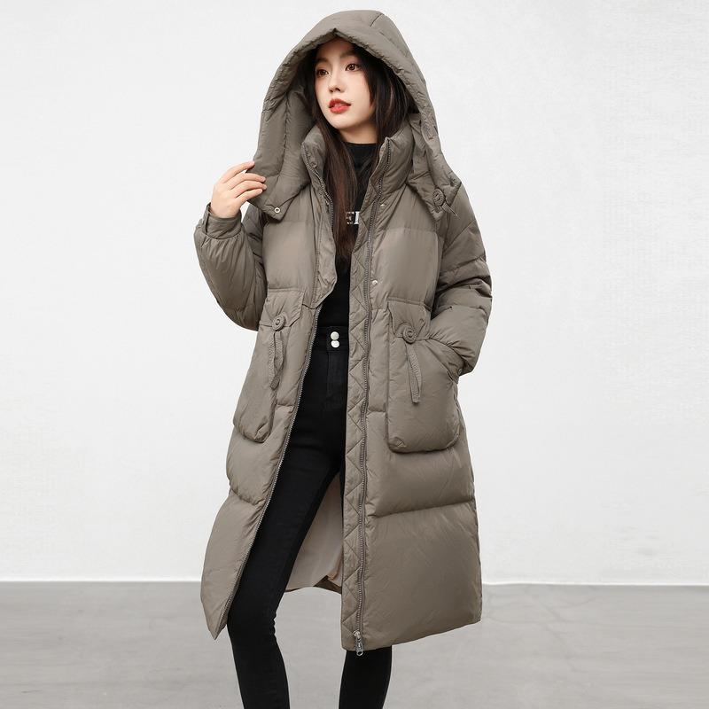 Winter Knie lang Daunenjacke mittel und lang neu mit Kapuze Taille verdickt Entendaunenjacke