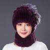 Fur Hat Winter Female Warm Scarf Mother Middle Aged Thickened Rex Rabbit Hair Hat Female Autumn and Winter
