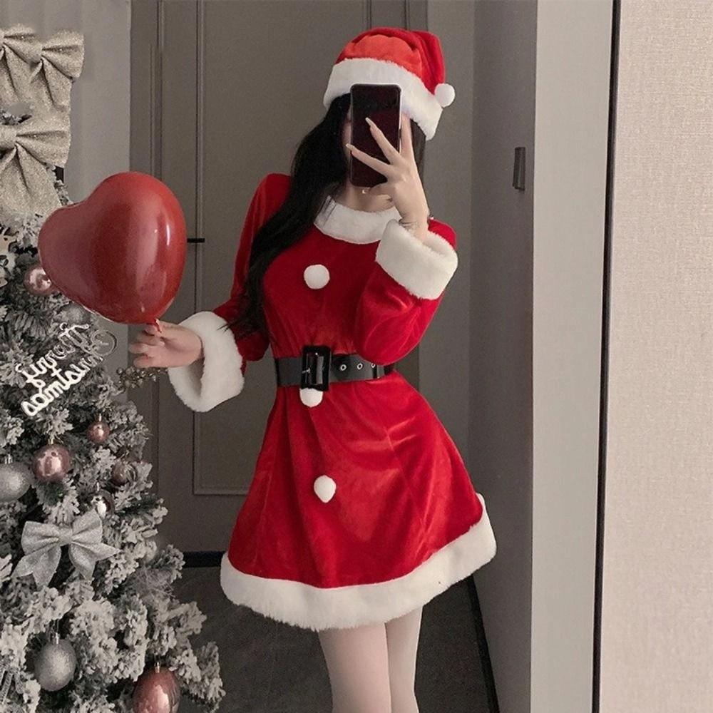 New Year Christmas Dress Women Pajamas Long Sleeve Nightwear Comfortable Red Dress Suit  Gifts